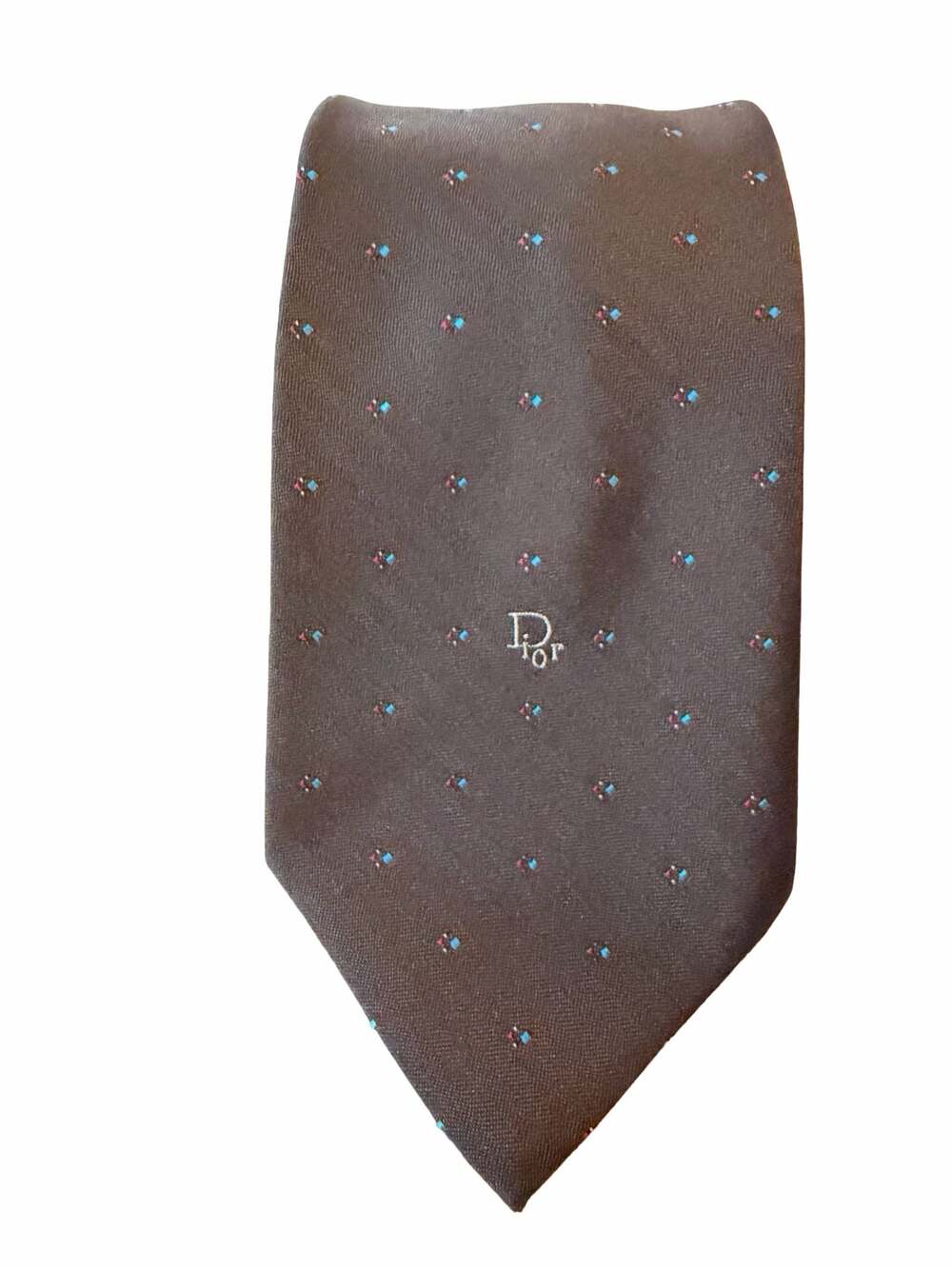 Christian Dior Men's Brown Geometric Pattern Necktie